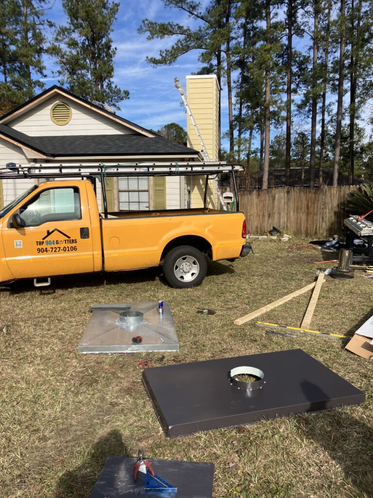 Chimney Pans customized by Top 904 Gutters in Kingsland, Georgia.